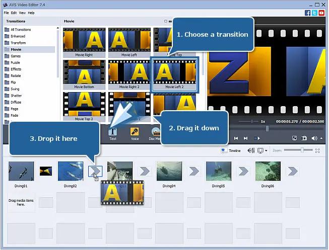 اضافه کردن افکت انتقال به Story Board در AVS Video Editor