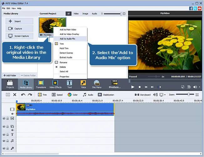 تنظیم صدا در هنگام تغییر سرعت ویدیو در AVS Video Editor