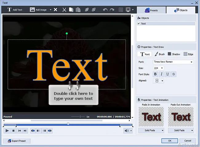 پنجره ویرایشگر متن در AVS Video Editor