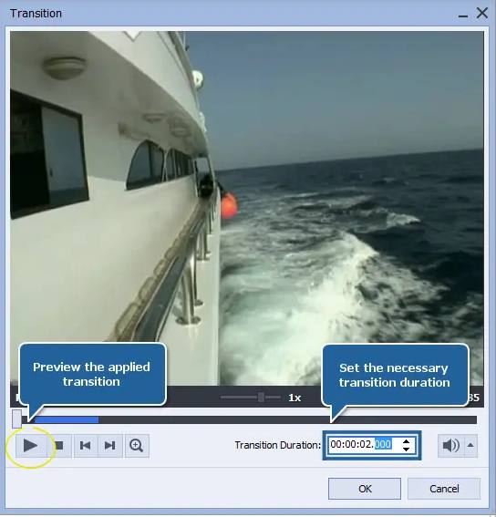 پنل Transitions در AVS Video Editor