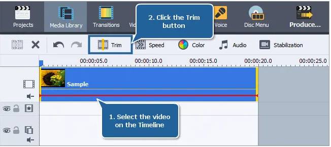 استفاده از دکمه Trim‌ در AVS Video Editor