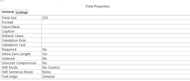 field properties in access
