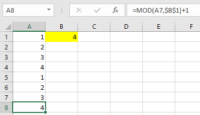 sequence in excel from 1 to 4