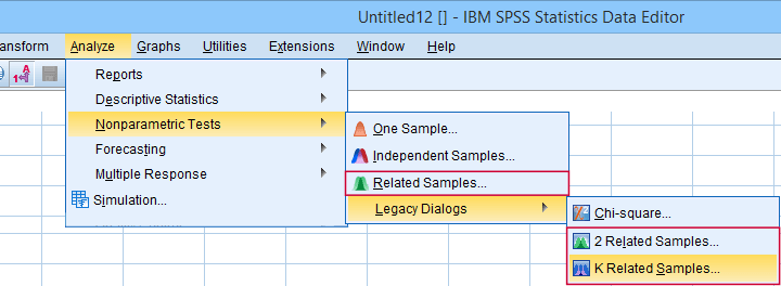 spss nonparametric tests menu k related samples