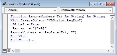 vba code to remove number from text