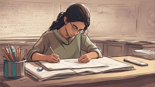 یک دانش آموز دختر نشسته پشت میز در حال نوشتن (تصویر تزئینی مطلب مشتق توابع مثلثاتی)
