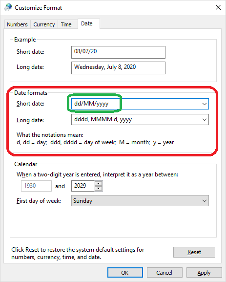 customize format