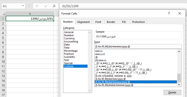 customize shamsi date format