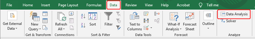 Excel data analysis menu