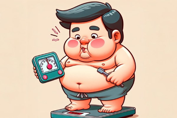 کاریکاتور یک مرد با اضافه وزن زیاد روی ترازو - دیابت 