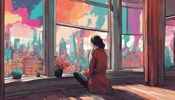 دختری نشسته پش پنجره در حال تماشای شهر (تصویر تزئینی مطلب رشته ارتباط تصویری)