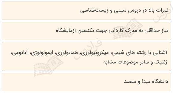 شرایط پذیرش دانشگاه‌های خارجی برای تحصیل در رشته علوم آزمایشگاهی