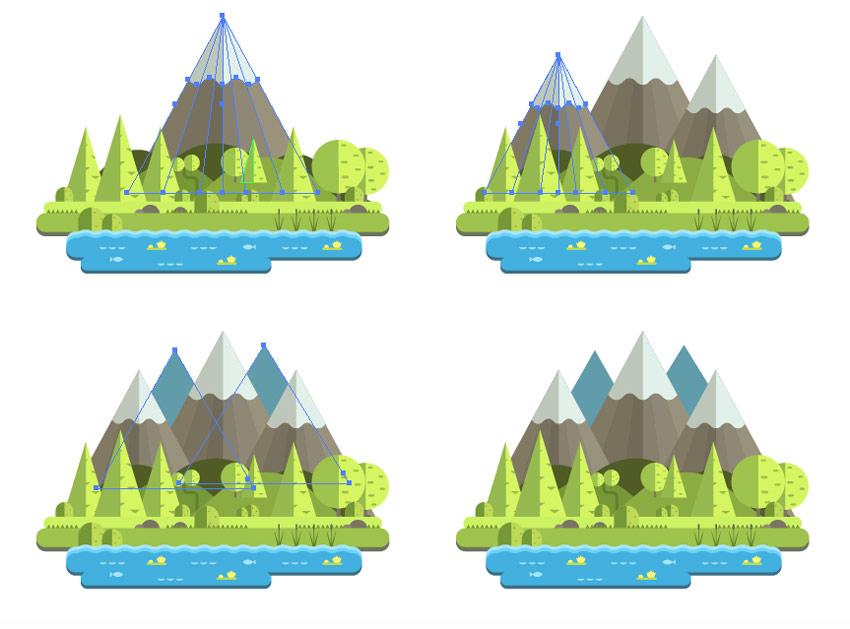 طراحی منظره کوهستان با سبک مسطح در ایلاستریتور