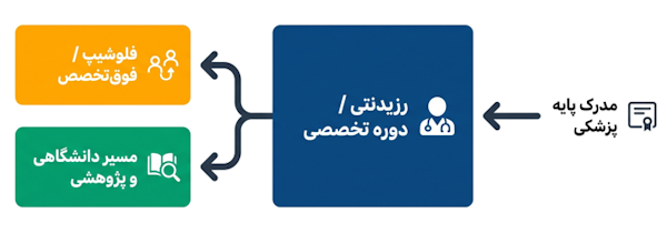 مسیرهای تحصیلات تکمیلی پزشکی شامل تخصص، فوق‌تخصص و مسیرهای پژوهشی