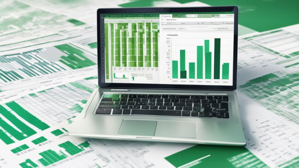یک لپ تاپ روی گزارش های مالی و نمودارها که صفحه ای مشابه گزارش های اکسل را نمایش می دهد (تصویر تزئینی مطلب حسابداری با اکسل)