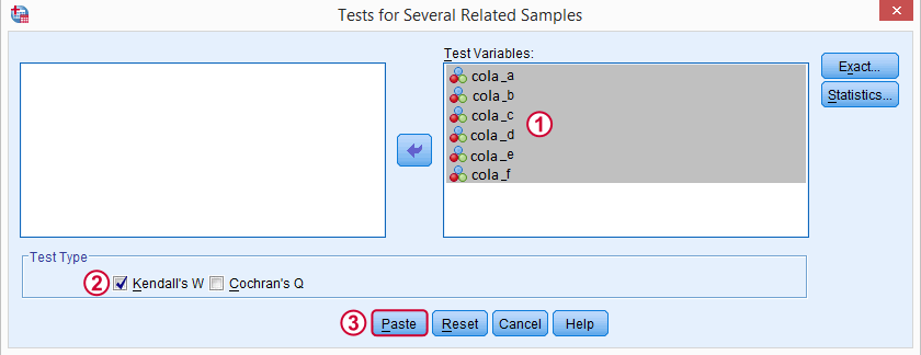 ُtest for several related samples dialog box