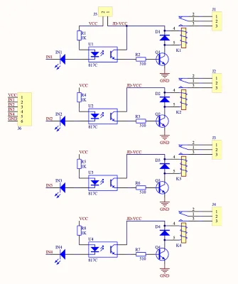 ماژول رله 5 ولت چهار کاناله