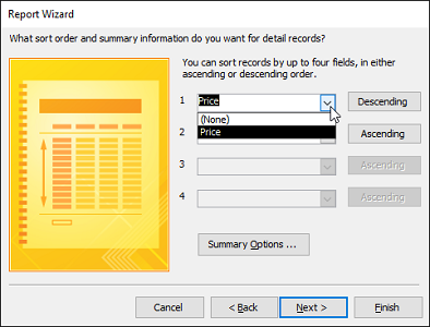 advanced report wizard sort