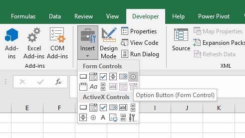 form controls and option button