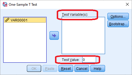 one-sample t test in SPSS