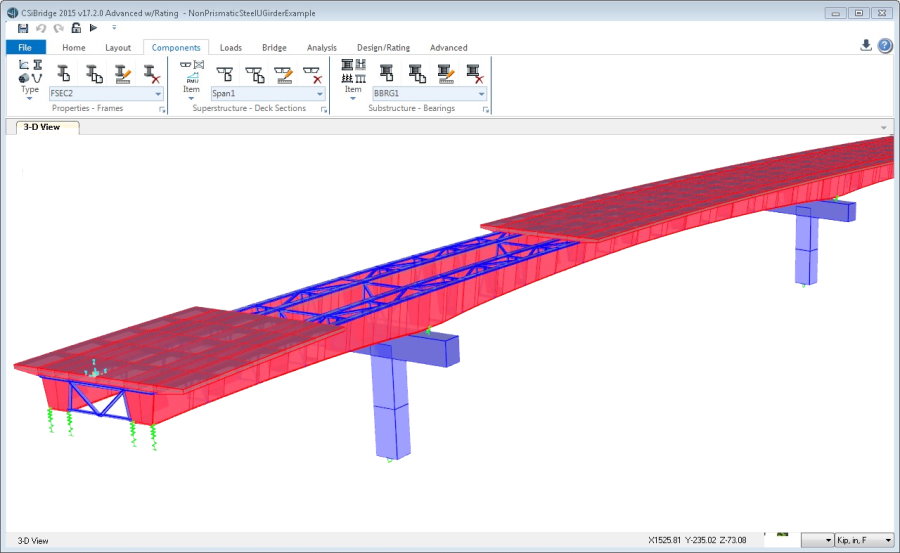 نمونه‌ای از مدل پل در محیط نرم افزار CSi Bridge