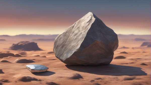تصویر گرافیکی یک سنگ بزرگ مات در بیابان در کنار یک سنگ متوسط براق (تصویر تزئینی مطلب انواع متغیرها در آمار)