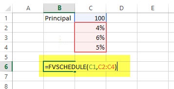 FVSCHEDULE Financial Functions in Excel Example