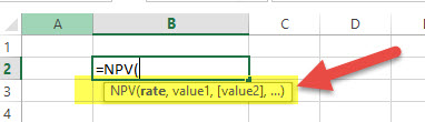 NPV Financial Functions in Excel