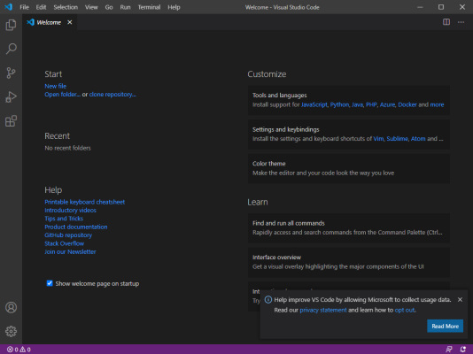 تصویر صفحه آغازین VS Code برای آموزش Visual Studio Code
