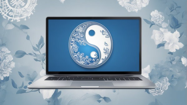 علامت تعادل ینگ و یانگ در صفحه نمایش یک لپ تاپ