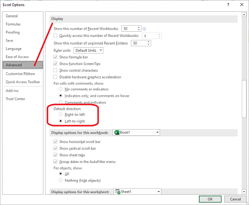 default worksheet direction