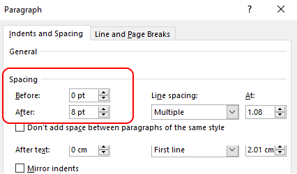 spacing between paragraph