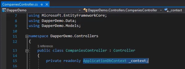 استفاده از ApplicationDbContext در کنترلر ایجاد شده به صورت خودکار توسط Entity Framework | آموزش Dapper