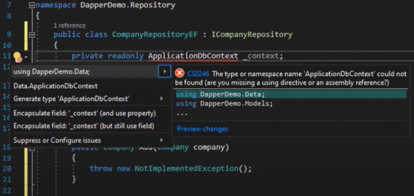 Include کردن DapperDemo.Data در کلاس Repository | آموزش Dapper