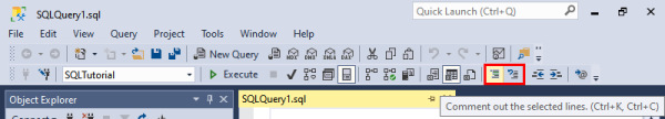 آموزش SQL Server Management Studio | کامنت کردن کدها در پنجره کوئری SSMS