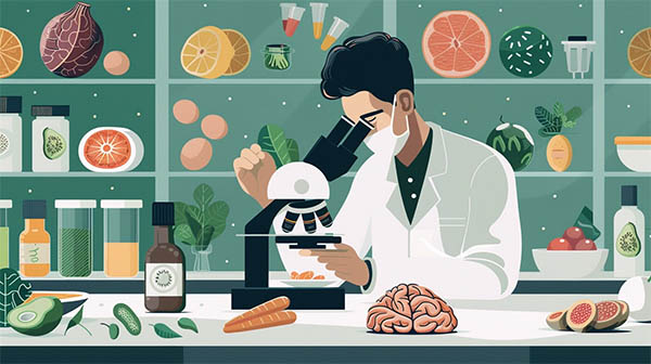 دانشمندی در حال تحقیق  مصرف غذای سالم روی عملکرد مغز انسان