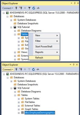 آموزش SQL Server Management Studio | جدول در پایگاه داده ایجاد شده است