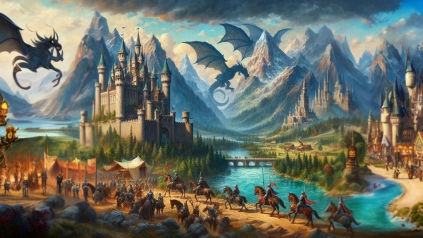 نقاشی تاریخی از قلعه و اژدها 