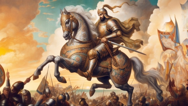 جنگجویی سوار بر اسب در میدان جنگ