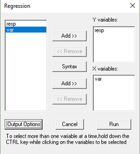 regression dialogbox