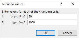 مقادیر برای ایجاد سناریو در اکسل