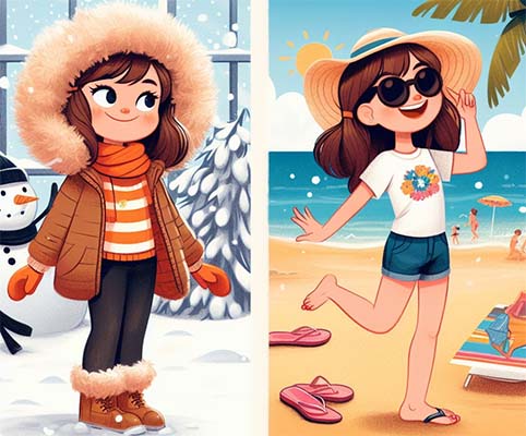 دختری در تابستان و زمستان