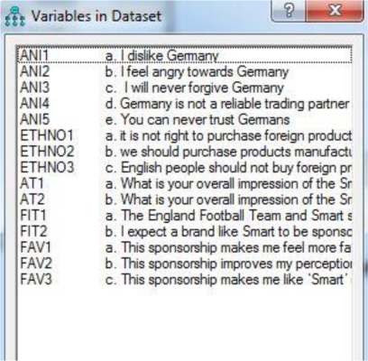 AMOS object variable list