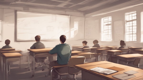 تصویر گرافیکی چند دانش آموز در کلاس در حال نگاه کردن تخته (تصویر تزئینی مطلب ضرب اعداد توان دار)