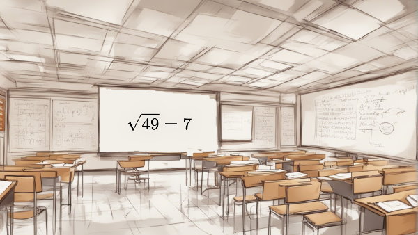 کلاس درس خالی با یک مثال ریشه دوم اعداد بر روی تخته