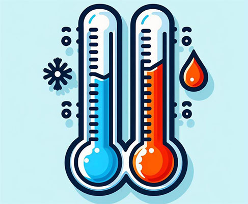 دو دماسنج که دماهای دو جسم سرد و گرم را اندازه می گیرند