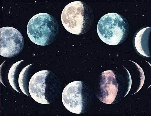 فازهای محتلف ماه در آسمان