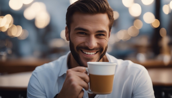 تصویر مردی در حال قهوه خوردن