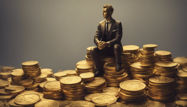 فیگور مرد نشسته روی سکه های طلا (تصویر تزئینی مطلب اقتصاد کلان)