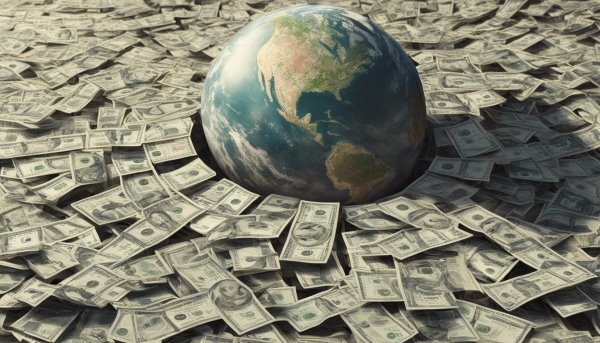کره زمین و اسکناس پول اطرافش (تصویر تزئینی مطلب اقتصاد کلان)